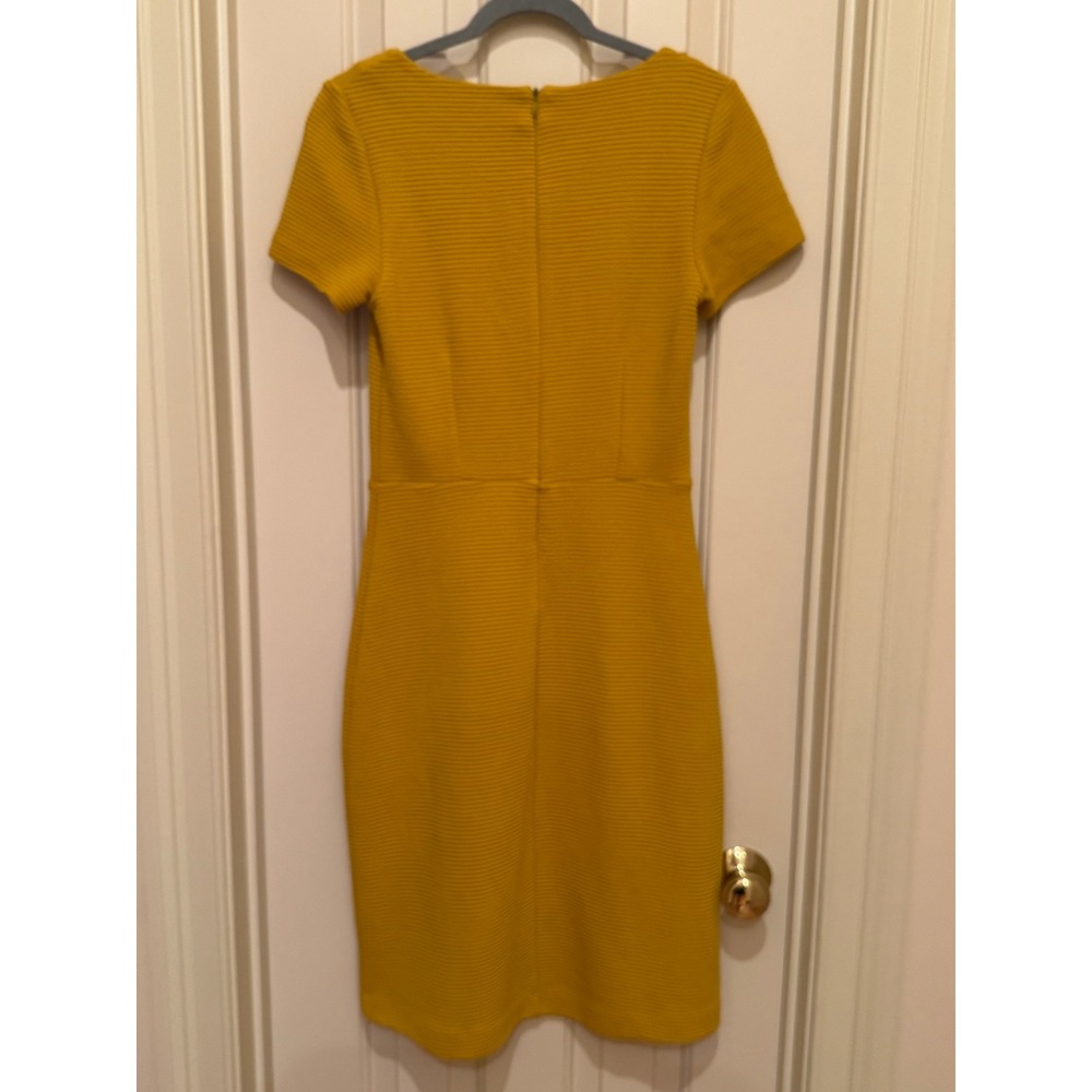 Boden Sheath Dress Women Size 4L Mustard Yellow Ribbed Short Sleeve Textured - Picture 6 of 7